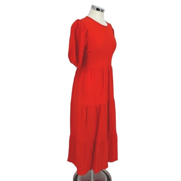 Desigual Open Back Neckline Maxi Dress Puff Sleeve Orange Size Medium - Picture 6 of 14